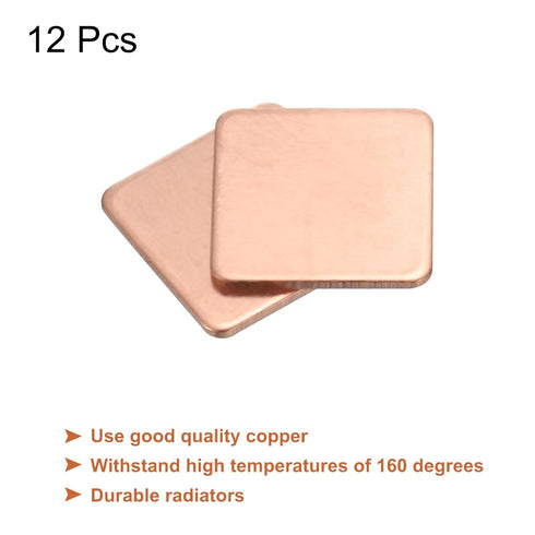 MECCANIXITY Heatsink Copper Pad Shim, 15mm x 15mm x 1mm Thermal Conductive Heat Sink, Pack of 12