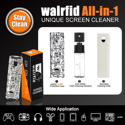 walrfid Laptop Screen Cleaner Spray and Wipe, Phone Cleaning Kit for Electronic Devices with Black Graffiti Case