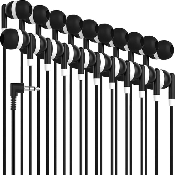 Maeline Bulk Earbuds 20 Pack, Stereo Headphones for K-12 Classrooms, Library, Travel, Tangle-Free Wired