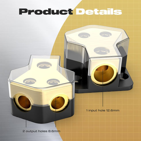 Distribution Block Car Audio - 2 Way Power Distribution Block 0/2/4 Gauge in 4/8/10 Gauge Out Amp Power Distribution