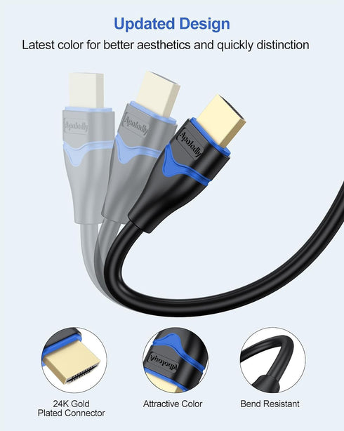 4K 8FT 5-Pack, 8 2.0 4K 60Hz, 2K 1440P, 1080P, 2.2, 3D PS5/PS4/PS3, HDMI Cable HDMI to HDMI Cable Foot High Speed HDMI
