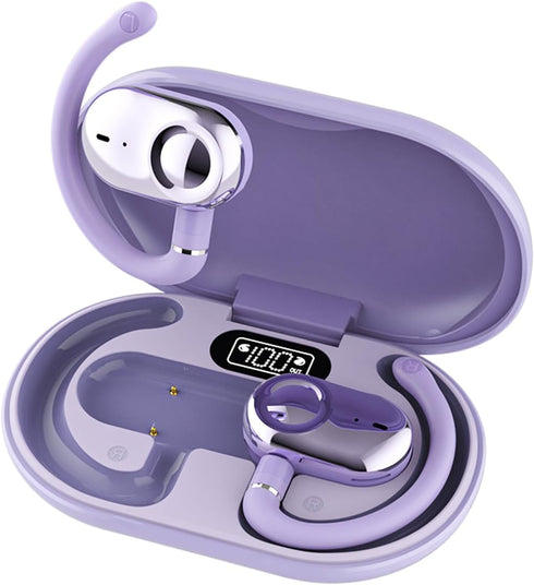 Purple Open Ear Headphones, Wireless 5.4 Bluetooth Hanging Earphones, TWS Earbuds with Ear Loops