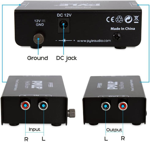 12 PP999 Pyle Phono Turntable Preamp - Mini Electronic Audio Stereo Phonograph Preamplifier with RCA Input, RCA Output