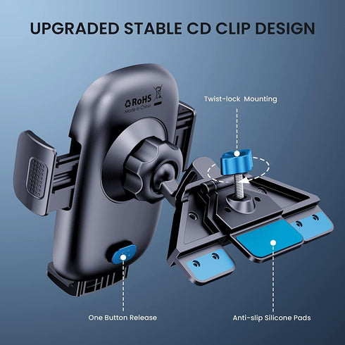 TICILFO Phone Mount for Car, Upgraded Metal CD Slot Phone Holder for Thick Cases, Compatible with All Smartphones