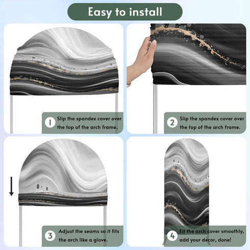 Jnbasdffb 6.6 Marble Wedding Arch Cover,Stretchy Spandex Arch Backdrop Stand Covers FT,Black Grey Oil Painting Gradient