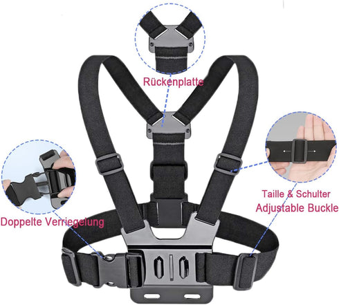 Phone Chest Mount Harness & Head Strap for All iPhones - Hands-Free POV/VLOG - Water-resistant Accessories Kit for