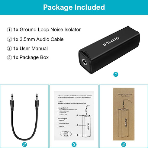 Golvery Ground Loop Noise Isolator, Audio Humming Hissing Buzzing Noise Filter for Car Audio, Home, PC Stereo System