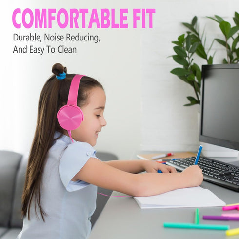 Kids Headphones 2 Pack for School, Durable Wired Student Headset for Laptop, Library, Airplane, Travel (Pink+Orange)