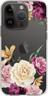 Slim Fit Crystal Clear Floral Pattern Case Compatible with iPhone 14 Pro, Pink Purple Flowers Design for Girls Women,