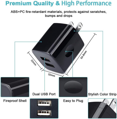 USB Wall Charger, 3 Pack 2.4A Dual Port Charging Block Power Adapter for iPhone 16 15 14 13 12 11 Pro Max