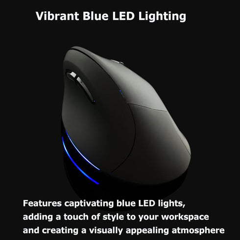 Wireless Ergonomic Vertical Mouse for Large Hands, Rechargeable Big Quiet Silent Ergo Blue LED Light, 3600DPI for PC