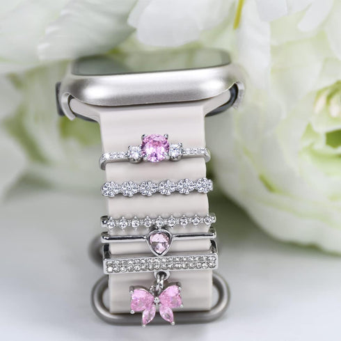 Watch Band Charms for Women - Decorative Rings Compatible with Apple Silicone Watch Bands, Metal Jewelry Accessories