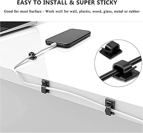 Cable Management Organizer Kit, 2 Cable Sleeve Split with 41 Self Adhesive Cable Clips, 100 Fastening Cable Ties