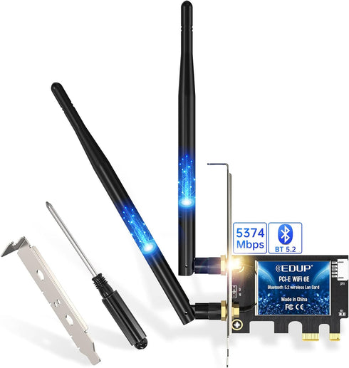 EDUP PCIe WiFi 6E Card Bluetooth 5.2 AX210, 5400 Mbps Tri-Band Wireless Network Adapter for Desktop PC Windows 10/11