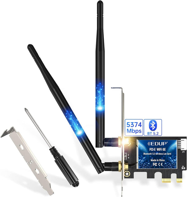 EDUP PCIe WiFi 6E Card Bluetooth 5.2 AX210, 5400 Mbps Tri-Band Wireless Network Adapter for Desktop PC Windows 10/11