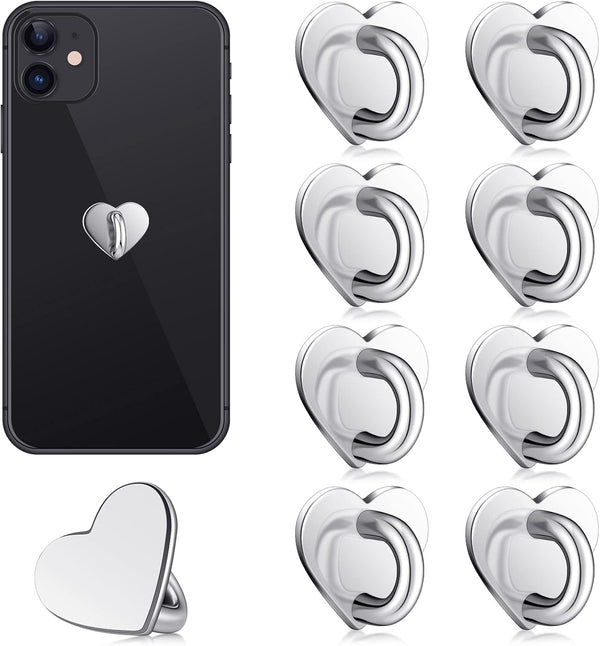 8 Pcs Cell Phone Finger Ring Adhesive Metal Phone Finger Grip Loop Stand Heart Grip Holder for DIY Hanging Supplies