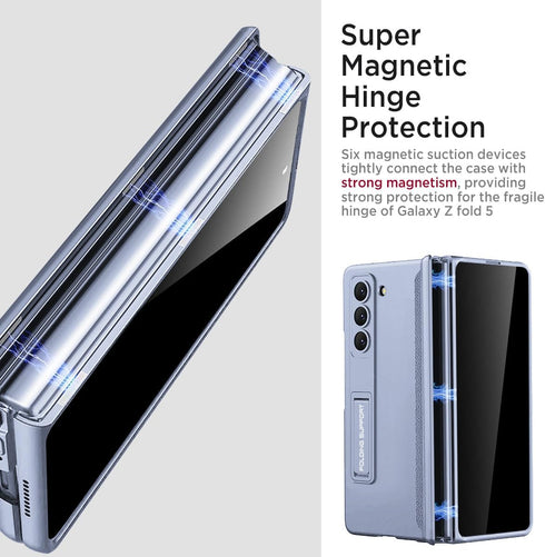 Samsung Galaxy Z Fold 5 Case by Miimall: Ice Blue, with Privacy Screen Protector, Kickstand & Magnetic Hinge Protection.