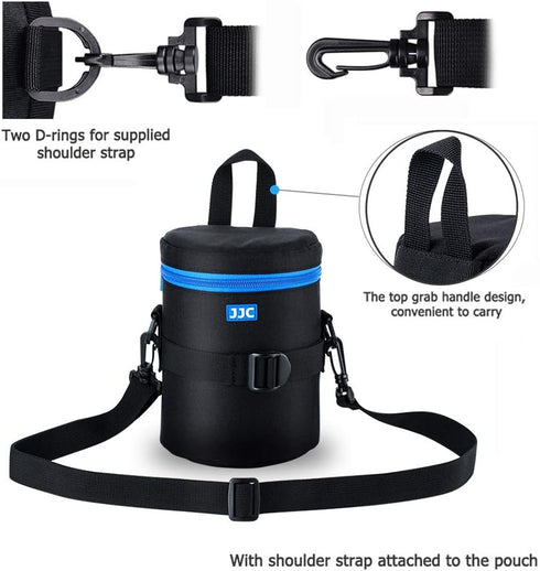 JJC Camera Lens Pouch Case for Canon EF 50mm f1.2 EF 24-70mm EF 70-300mm Tamron SP 70-300mm & More, Zipper Polyester Lens Protective Bag Interior Size 3.9x6.5”