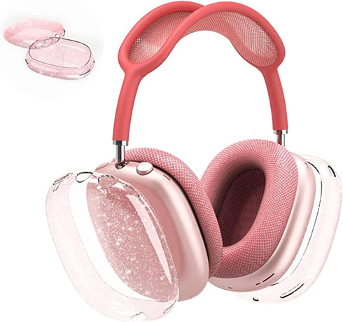 Clear Pink Glitter Case for AirPods Max, Shockproof Anti-Scratch Soft TPU Protective Cover, No-Yellowing Accessories