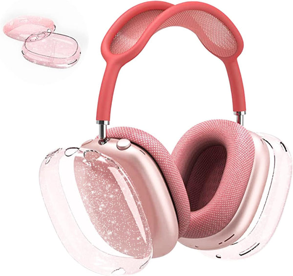Clear Pink Glitter Case for AirPods Max, Shockproof Anti-Scratch Soft TPU Protective Cover, No-Yellowing Accessories