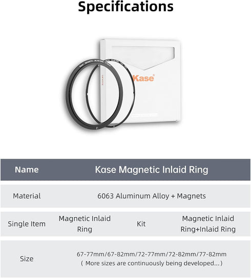58mm 3.4mm Kase Magnetic Screw in Adapter Ring Kit, Brass Magnetic to Threaded Filter Adapter Rings for Camera Lenses
