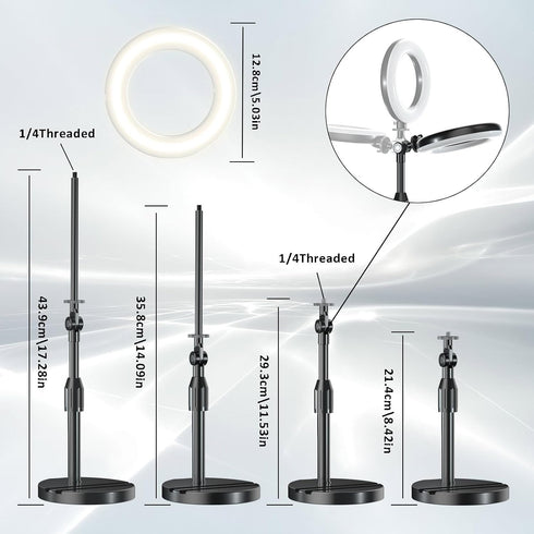 Mionondi Desk Ring Light with Telescopic Stand, Travel Desktop Hola Light for Phone Selfie Laptop Zoom Video Calls