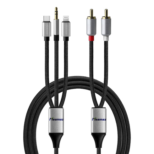 MFi Certified Lightning to RCA Audio Cable, 6.56FT Length RCA to 3.5mm Cable, 3-in-1 USB-C to RCA Audio Cable with Hi-Fi DAC Chip, Use for Home Theater AMP Subwoofer (Lightning Compatible)