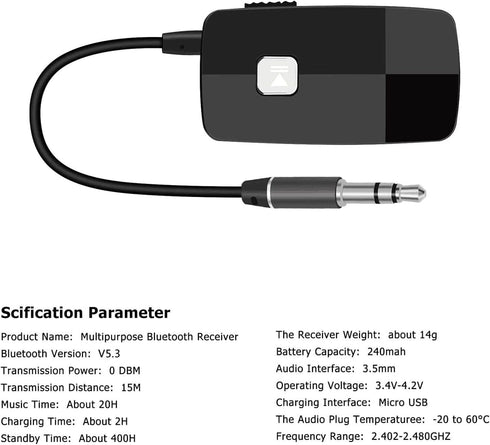 iDIGMALL Bluetooth 5.3 Receiver for Home Stereo, Mini Wireless Audio Adapter for Car Speaker, 20 Hours