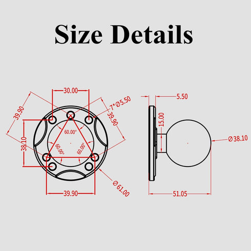 BRCOVAN 1.5'' Ball Mount Base with Aluminum Alloy AMPS Hole Round Plate & 1.5'' TPU Ball Adapter