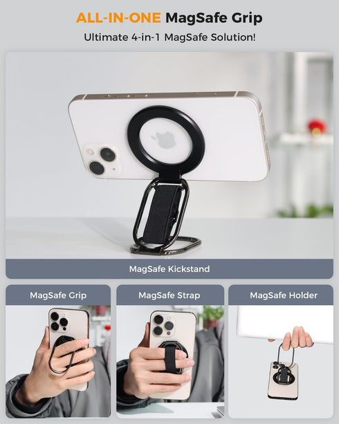 SUPERONE 4-in-1 16/15/14/13/12 for MagSafe Phone Grip for MagSafe Kickstand Compatible with Mag Safe Finger Loop, Phone