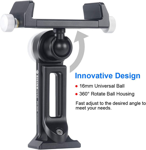 Metal Phone Tripod Mount Adapter, Phone Holder Stand with Arca Swiss and 1/4" Screw Mount, 360 Degree Rotate