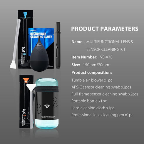 VSGO Professional Cleaning Kit, Lens Cleaning Pen, Full Frame and APS-C Sensor Cleaning Swabs, Air Blower, Cloth
