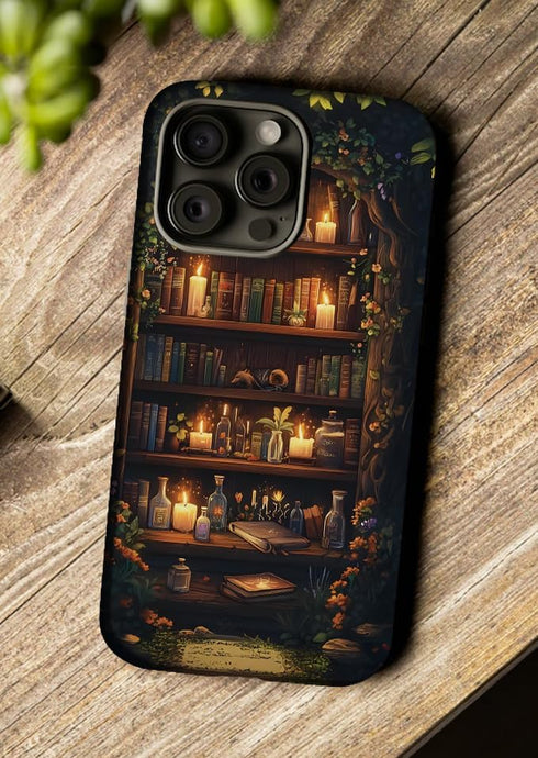 OTTRZMTER 15,Hybrid 2-Layer 15 Case for iPhone Hard Shell Forest Floral Flower Bookshelf Phone Case for Girl Women Boy