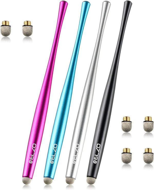 Elzo Premium Metal Slim Capacitive Stylus Pens Combo 4 Pcs Tips for All Touch Screens, Black, Silver, Light Blue & Rose