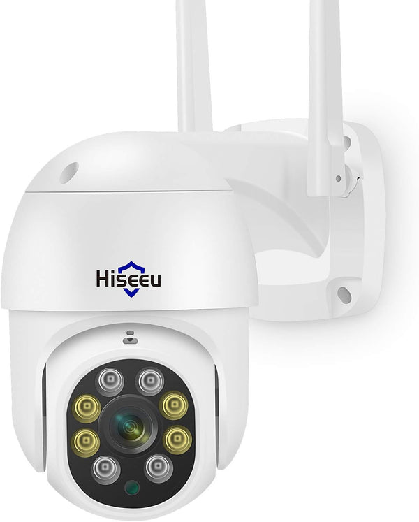 Hiseeu 2K 3MP PTZ Outdoor Security Camera, WiFi Camera with Auto Tracking, Light Alarm, Two-Way Audio, Plug-in Cable