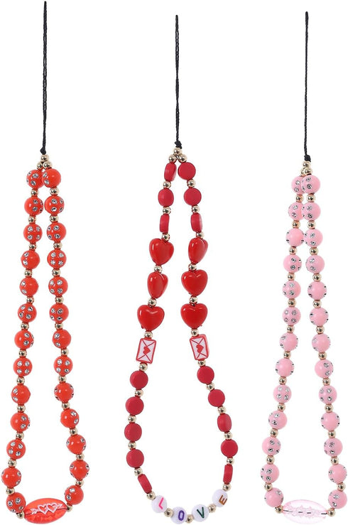 Taouzi 6PCS Beaded Phone Lanyard Wrist Strap, Fruit Star Pearl Rainbow Color Phone Chain for Women Girls