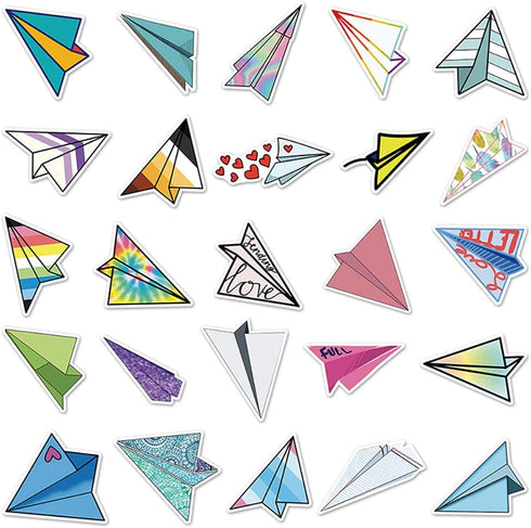 Mekycro Pack 50 Set Paper Airplane Stickers PCS, Retro Aesthetic Vinyl Waterproof Die-Cut Colorful Paper Plane Sticker
