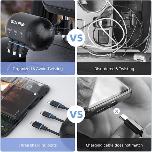 OHLPRO 3 in 1 Multi Car Backseat Charging Station Box Compatible with iPhone, Samsung, Uber, Lyft, Turo