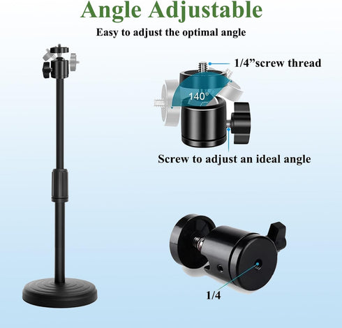 Knatpunff C920 C922 C925e C930e, 1/4" Webcam Stand with Phone Holder, Adjustable Height Desk Camera Mount for Logitech