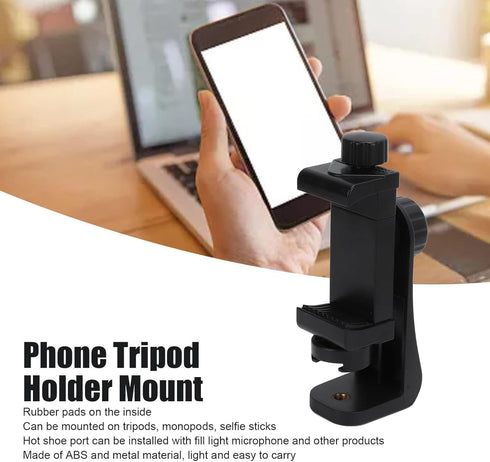 Cyrank 360 Tripod Phone Mount Holder Head Standard Screw Adapter Degree Rotatable Digtal Camera Bracket for Most