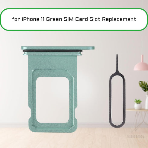 for iPhone 11 Green SIM Card Slot Replacement Single SIM Version for iPhone11 Card Tray Holder Adapter with Waterproof Rubber Ring Repair Fix Kit Card Removal Tool for A2111 A2221 A2223