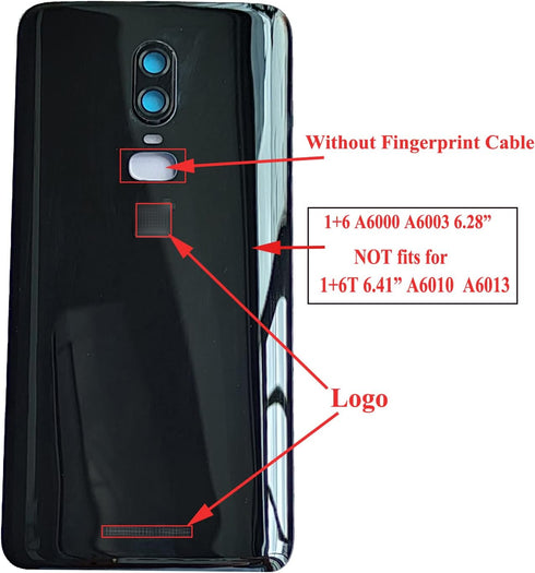 ubrokeifixit Oneplus 6 Rear Panel Back Glass Door Cover Replacement, Pre-Cut Tape Mirror-Black, 6.28" A6000 A6003
