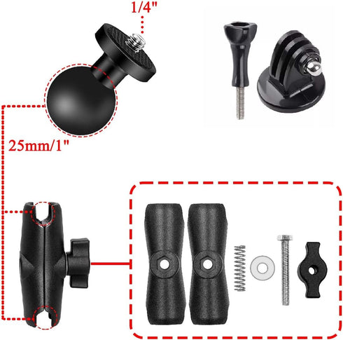 Motorcycle Camera Mount for GoPro, Handlebars Mount 1"/25mm Ball Compatible with RAM Mounts B Size