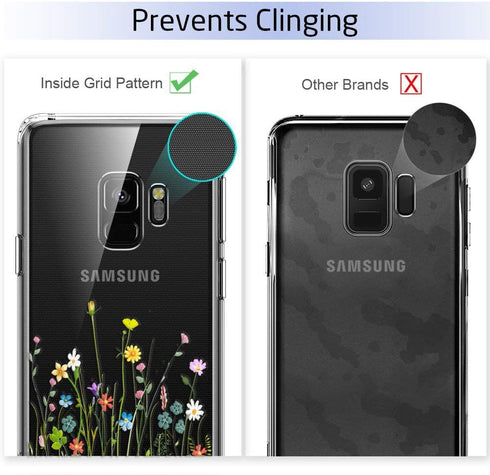 Unov Case Compatible with Galaxy S9, Clear Soft TPU Shock Absorption Protective Back Cover with Floral Pattern (Flower