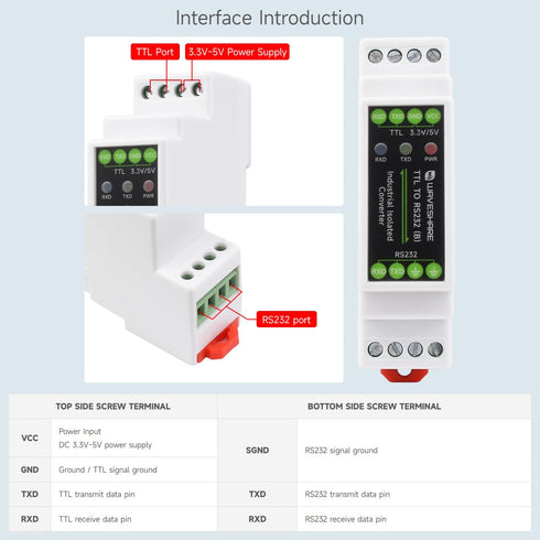 Waveshare Rail-Mount TTL to RS232 Galvanic Isolated Converter: Full-Duplex Communication and Multi-Isolation Protection