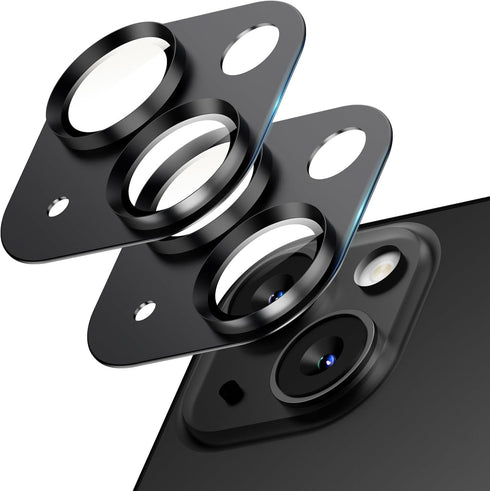 2 Pack Camera Lens Protector for iPhone 15/iPhone 15 Plus/iPhone 14, Aluminum Alloy Tempered Glass, Black Titanium