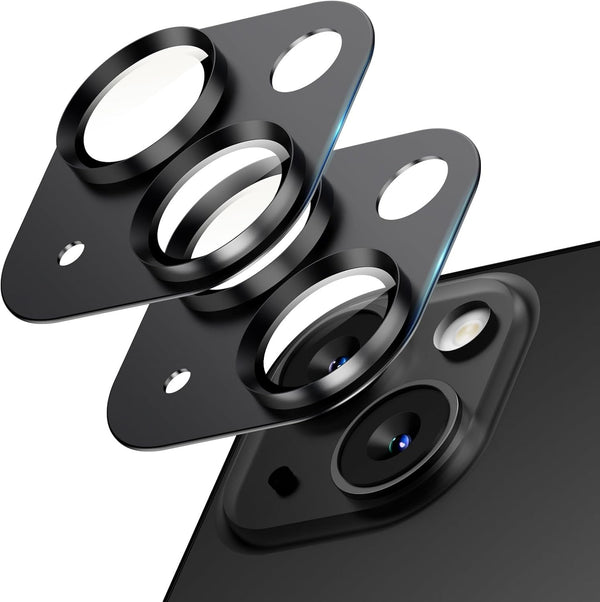 2 Pack Camera Lens Protector for iPhone 15/iPhone 15 Plus/iPhone 14, Aluminum Alloy Tempered Glass, Black Titanium