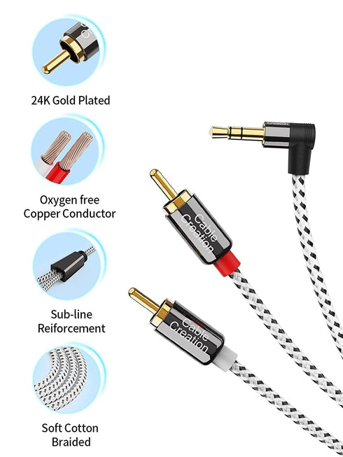 CableCreation 3.5mm to RCA Cable, 1.6FT/0.5M Angle 3.5mm Male to 2RCA Male Auxiliary Stereo Audio Y Splitter Gold-Plated