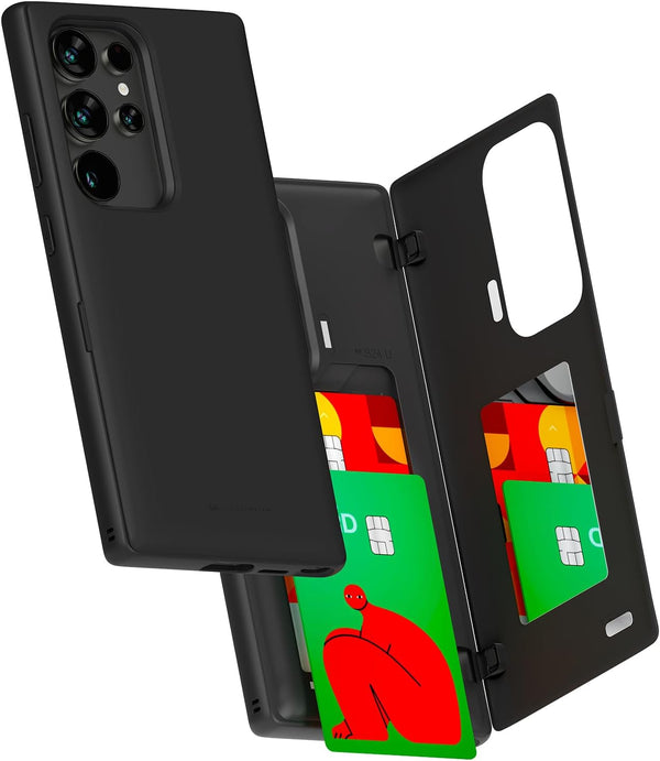 GOOSPERY Magnetic Door Bumper for Galaxy S24 Ultra Case, Card Holder Wallet with Auto Closing Protective Cover