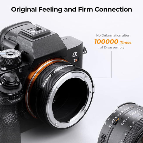K&F Concept Lens Mount Adapter NIK-NEX IV Manual Focus for Nikon F Lens and Sony E Mount Camera Body